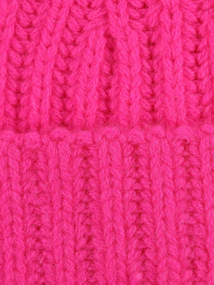 Ribbon Beanie 100% Cashmere Neon Pink