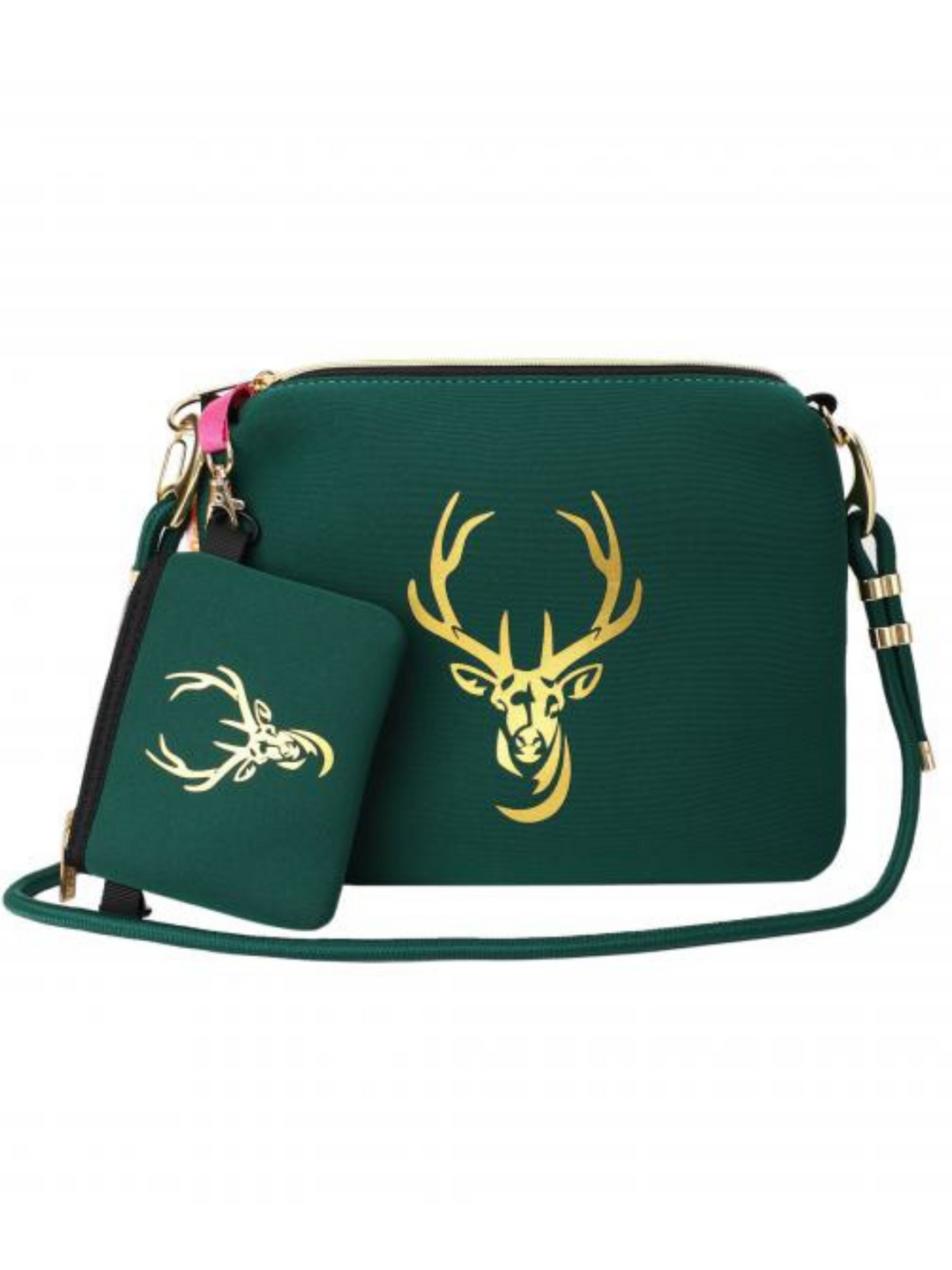 Tasche Cleo Hirsch in Dunkelgrün Gold