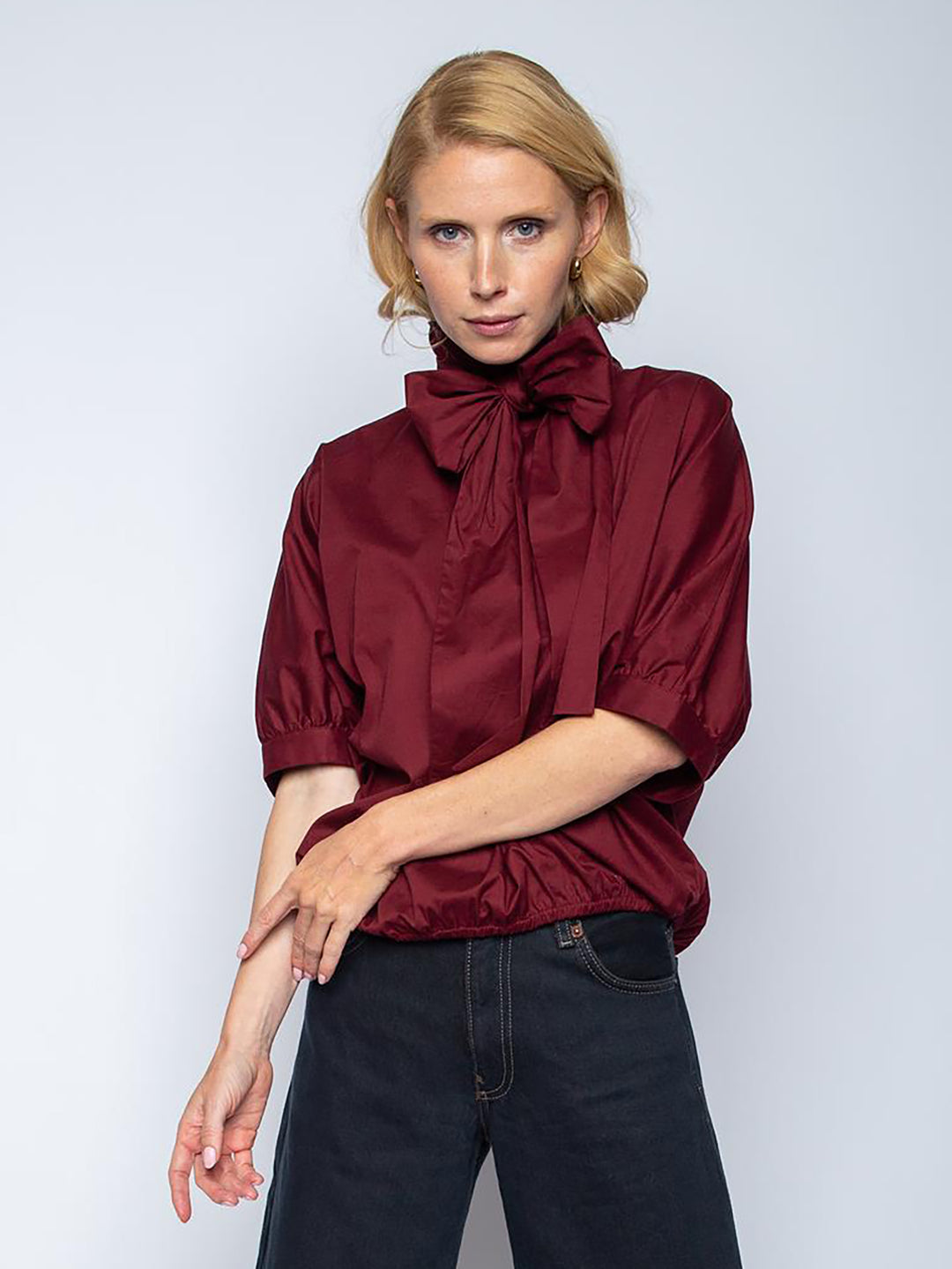 Oversized Blusenshirt Halbarm Bordeaux