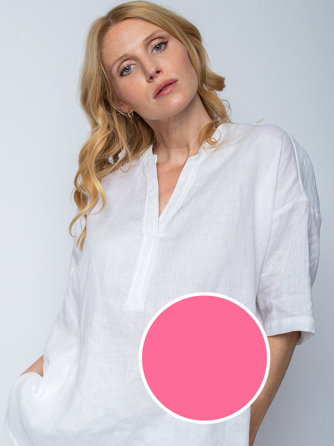 Halbarm Blusenshirt Leinen Candy Pink