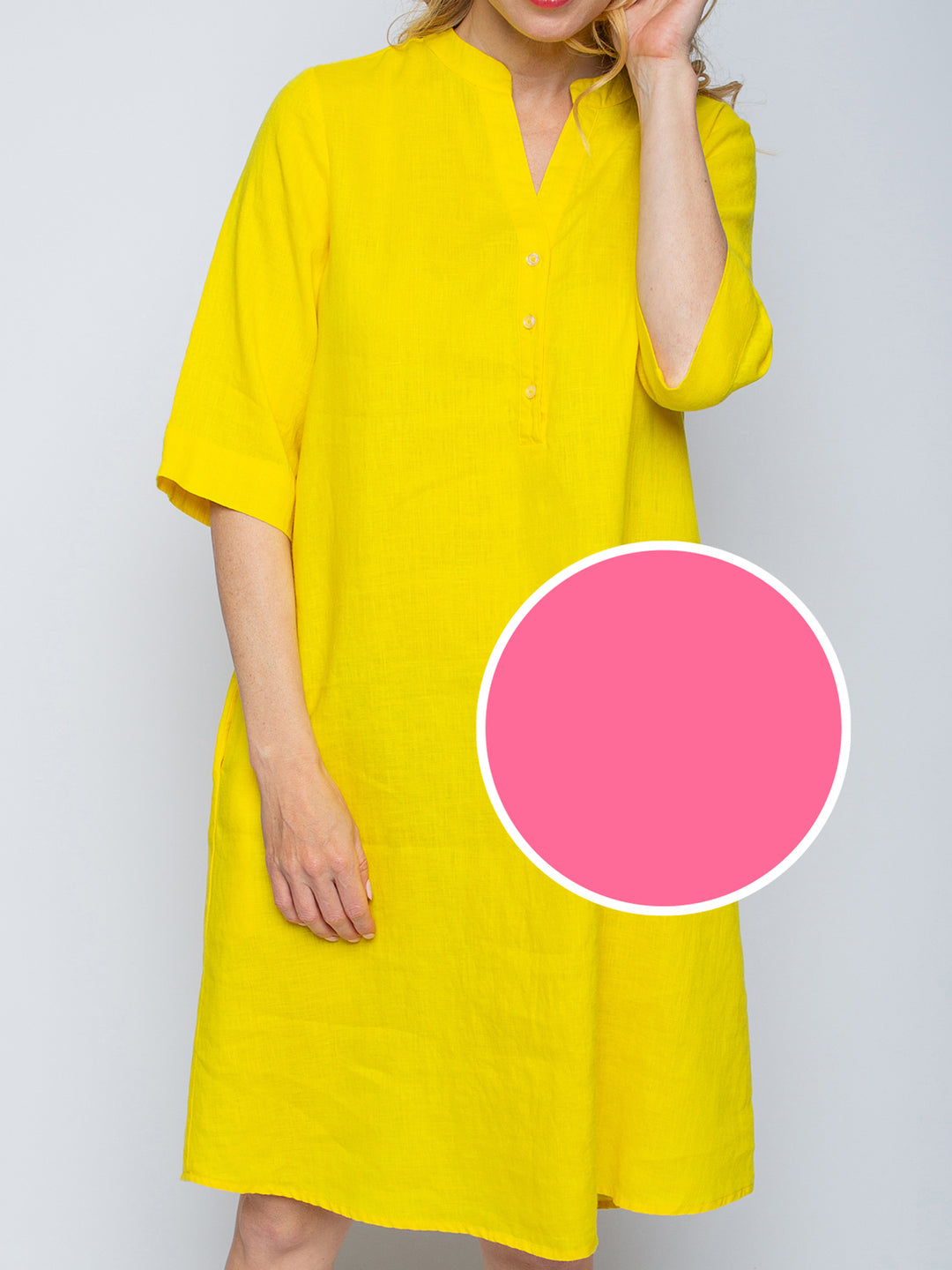 Halbarm Blusenkleid Leinen Candy Pink