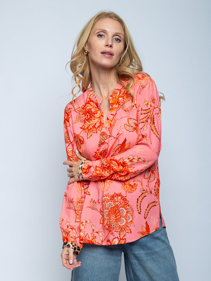Shirtbluse Coral Pink Flowers