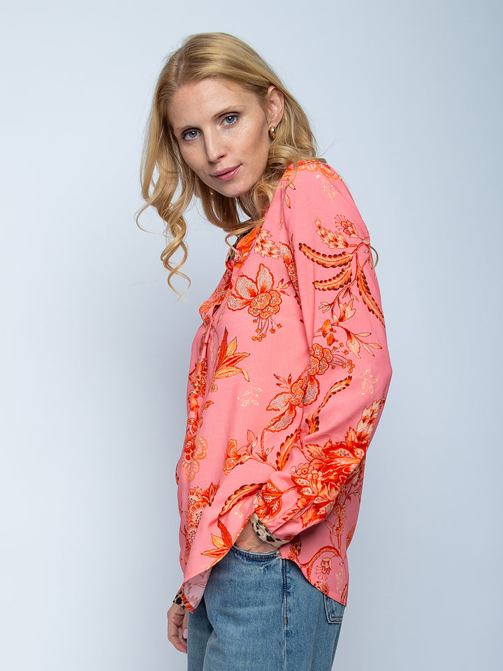 Shirtbluse Coral Pink Flowers