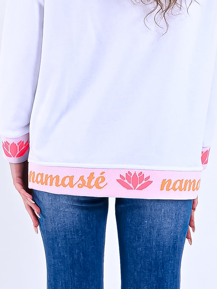 V-Neck Sweater Namaste Strass Weiß