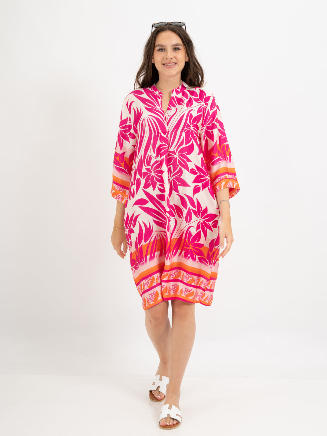 Sommerkleid Pink Flowers Halbarm