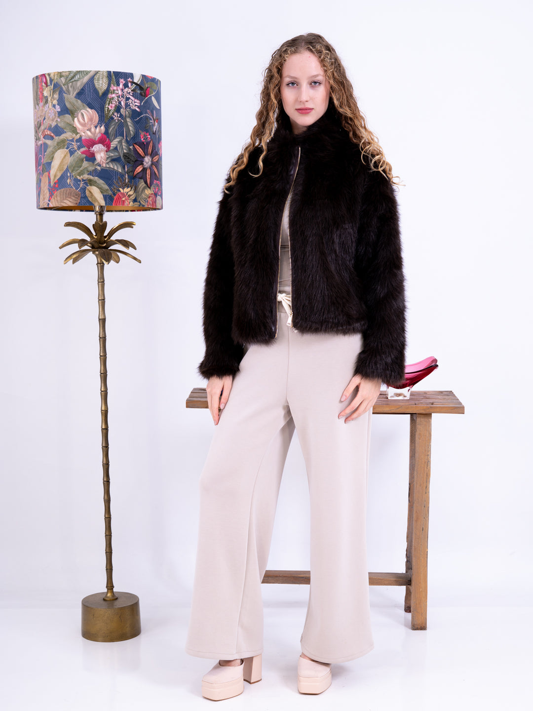 Fake Fur Kurzjacke Felloptik braun
