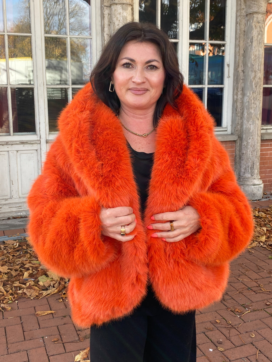 Fake Fur Kurzjacke Felloptik orange