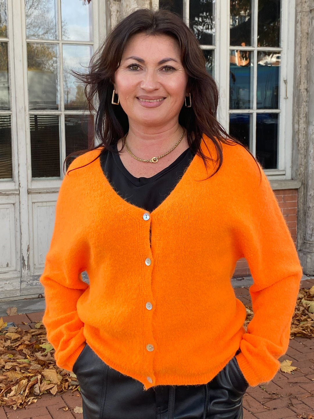 Strickjacke Knopf Orange