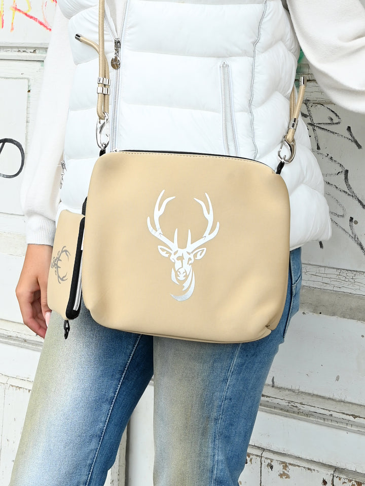 Tasche Cleo Hirsch in Beige Silber