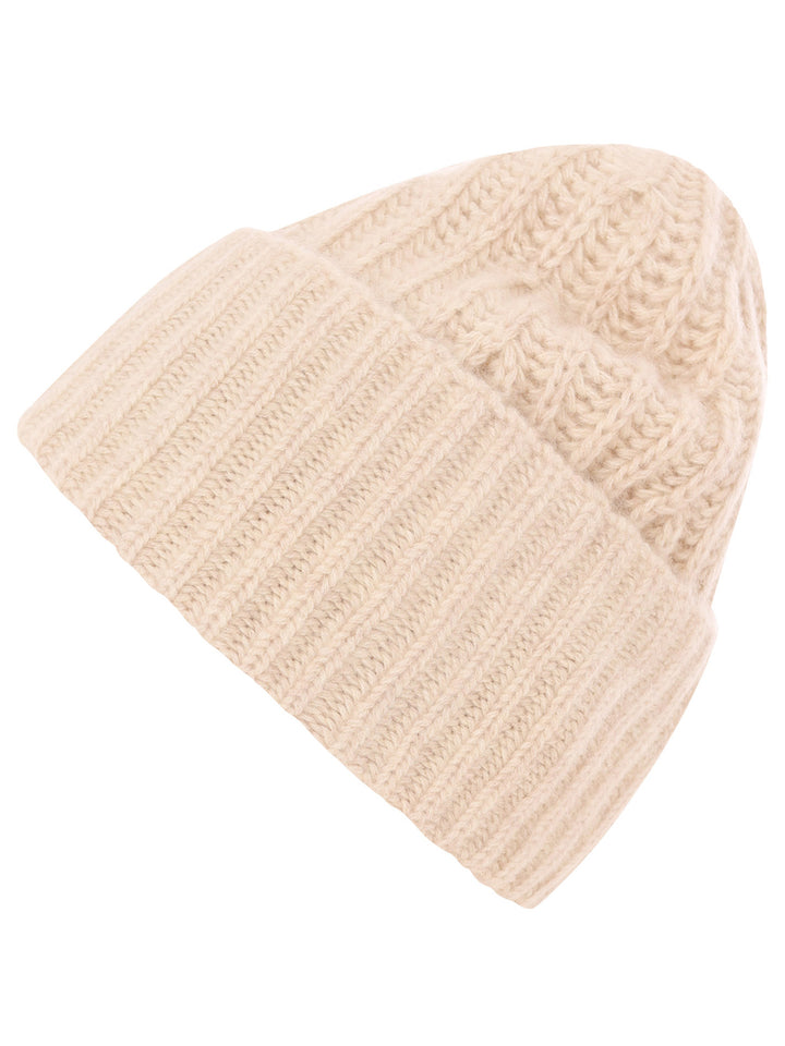 Kaschmir Ribbon Beanie Hellbeige