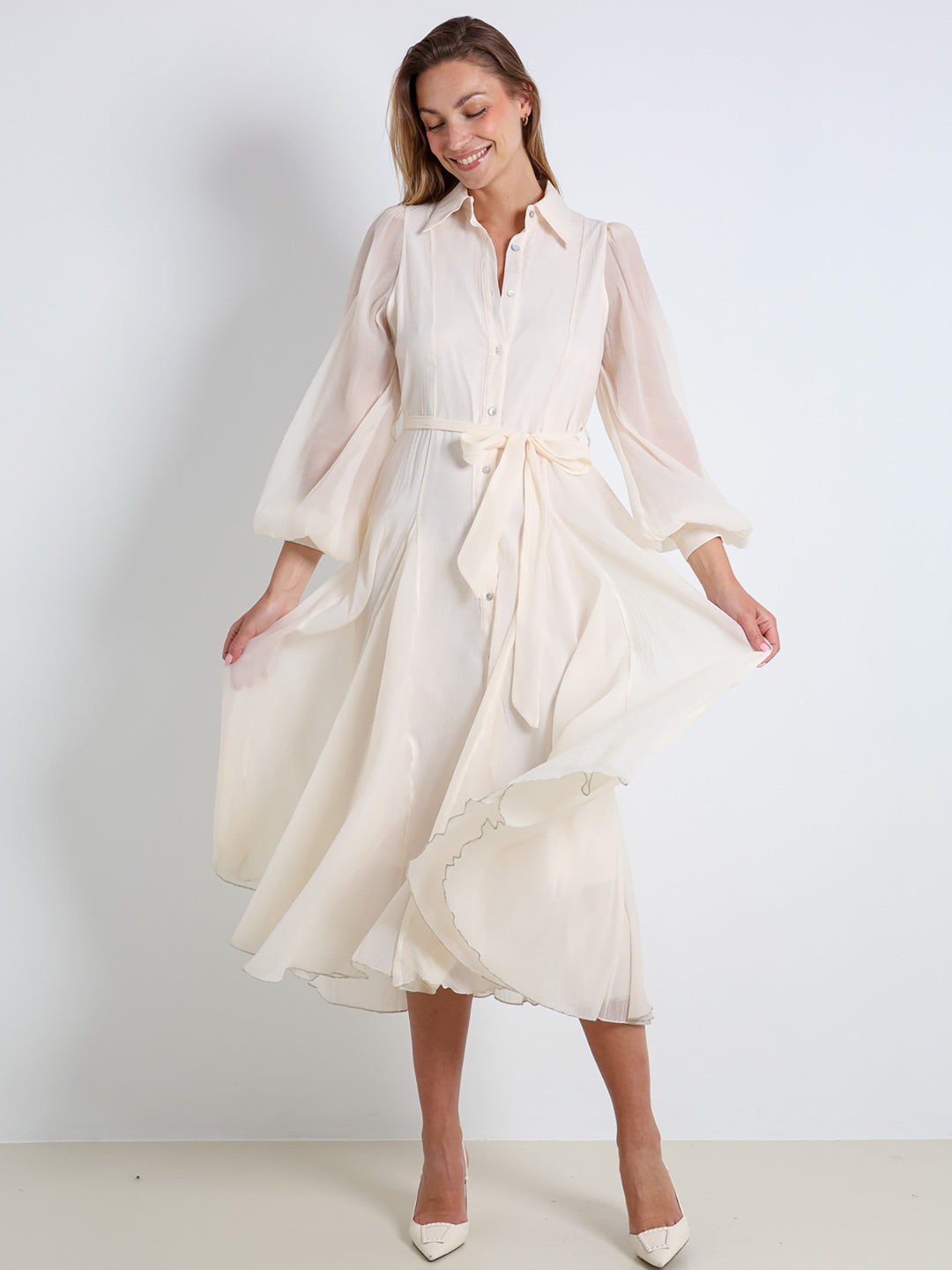 Semitransparentes Maxikleid Ecru