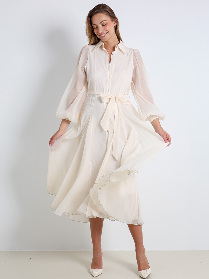Semitransparentes Maxikleid Ecru