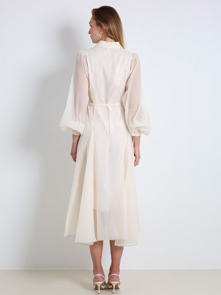 Semitransparentes Maxikleid Ecru