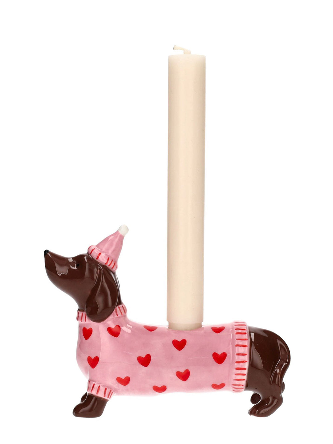 Kerzenhalter Dackel mit Mütze Rosa