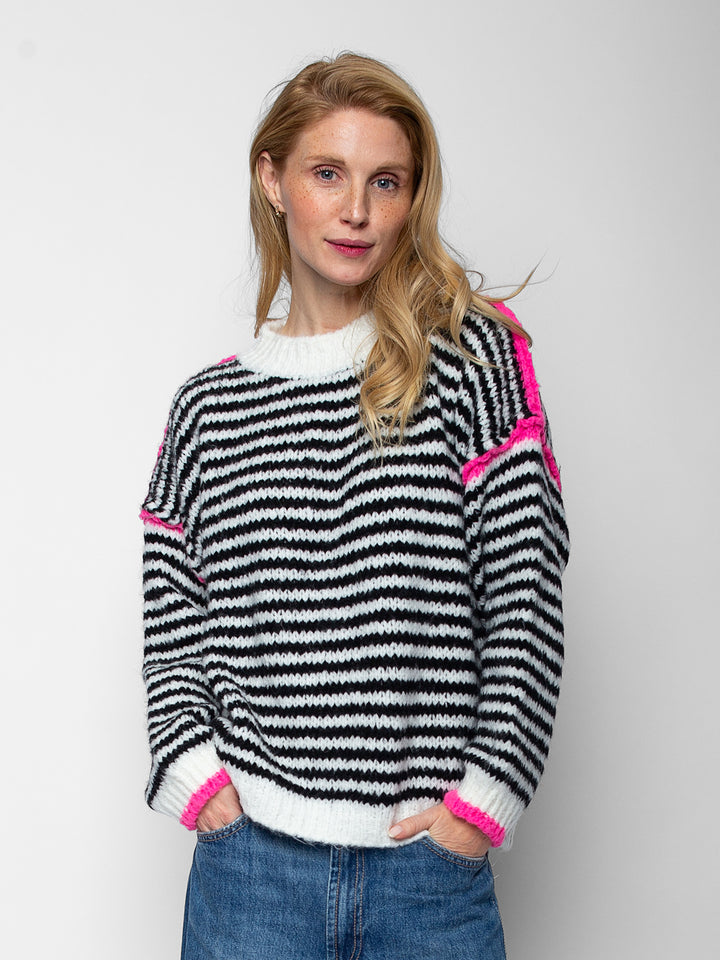 Strickpullover Black White Stripe