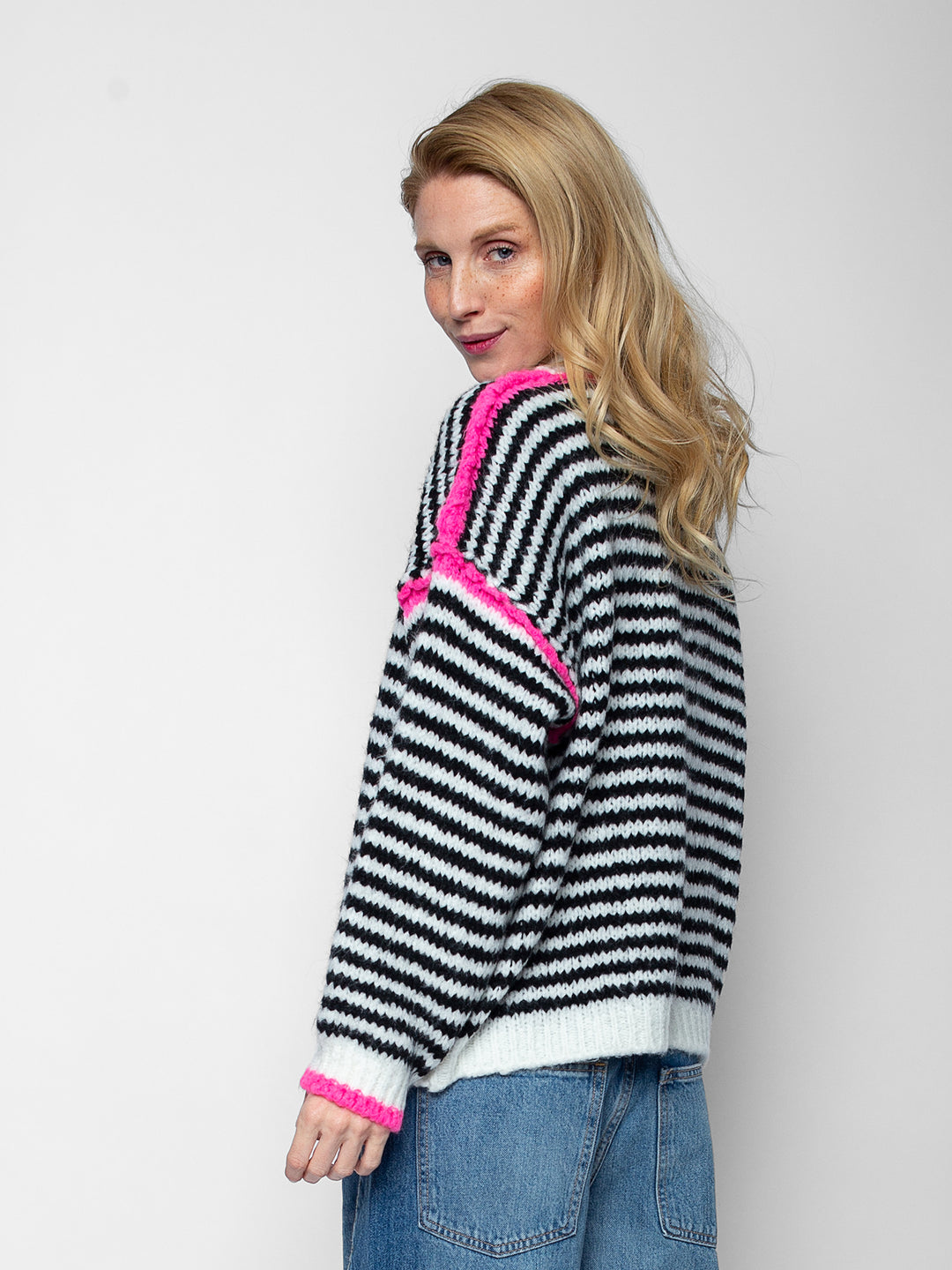 Strickpullover Black White Stripe