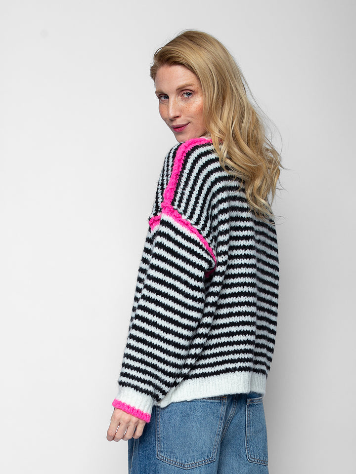 Strickpullover Black White Stripe