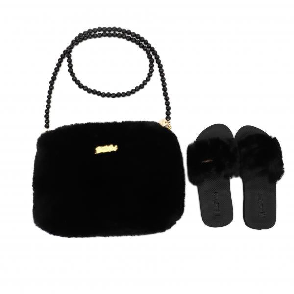 Schuh Teddy Schwarz mit Teddy Clutch