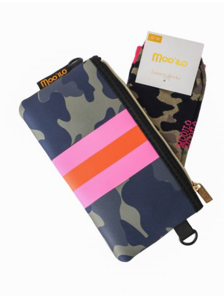 Socken Camo Khaki mit Clutch