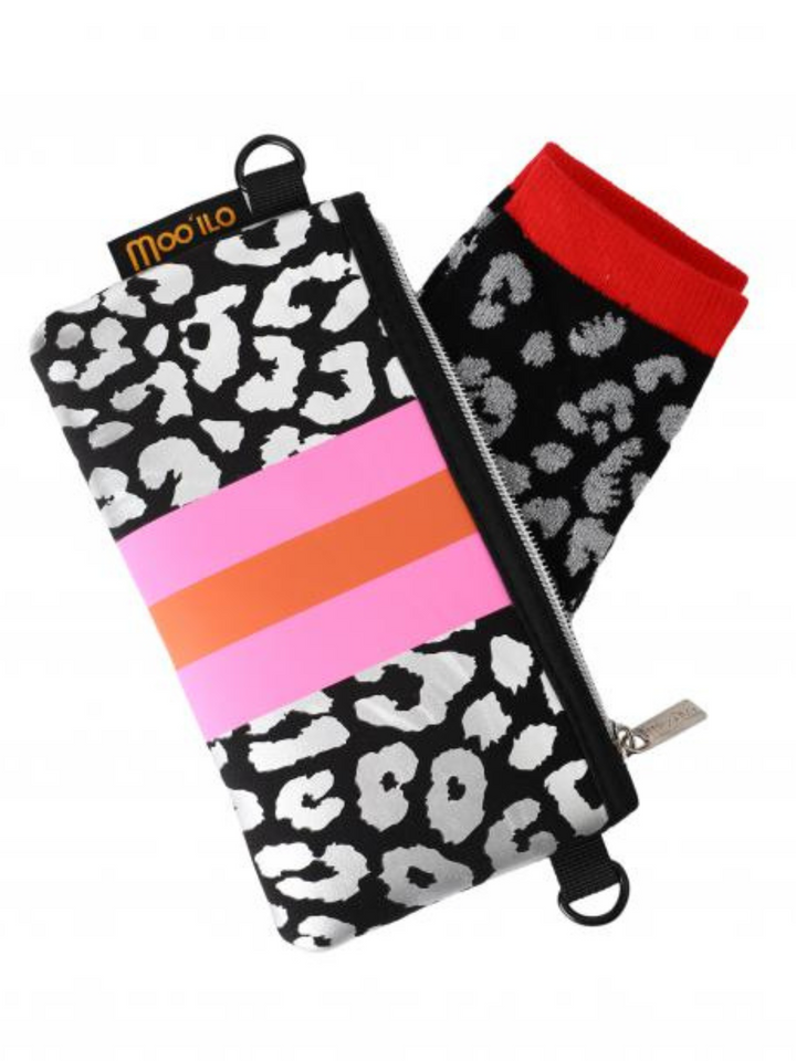 Socken Leo Schwarz Silber mit Leo Clutch