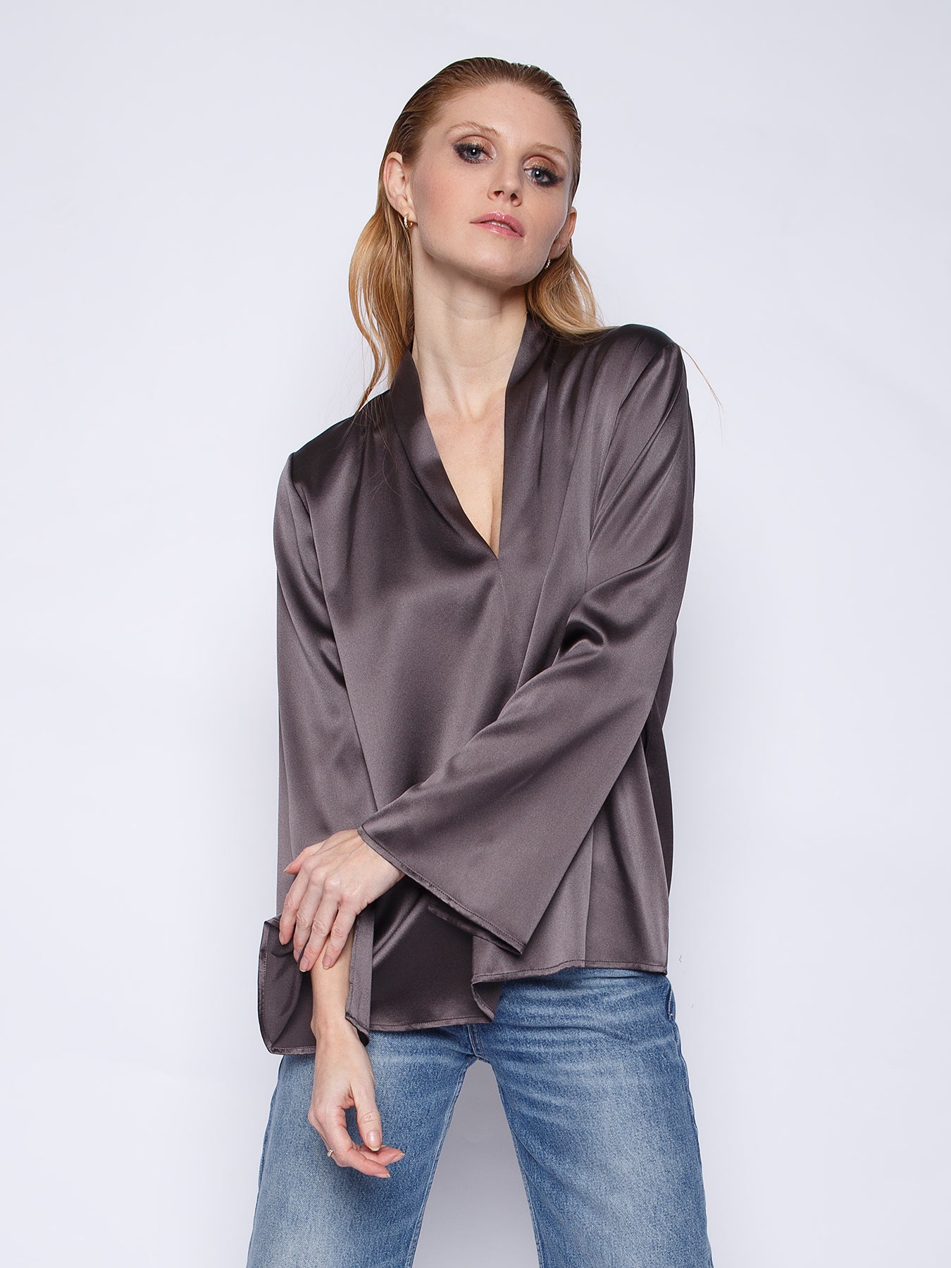 Seidenbluse Diane Dark Taupe
