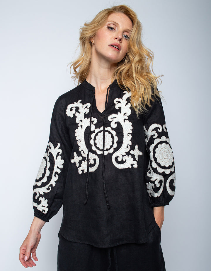 Shirtbluse Leinen Black