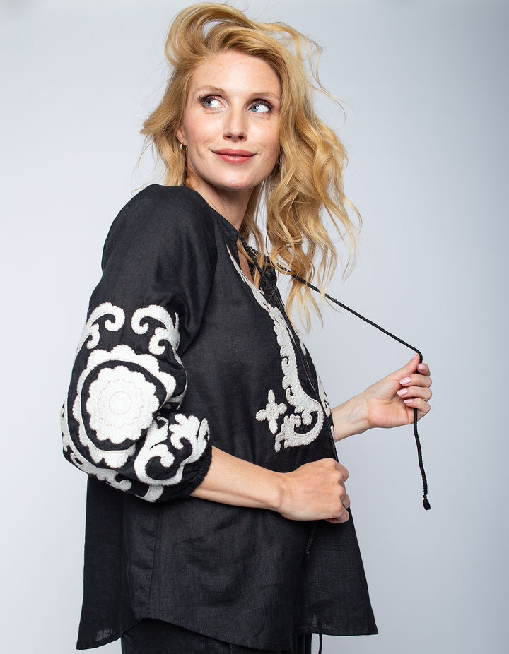 Shirtbluse Leinen Black