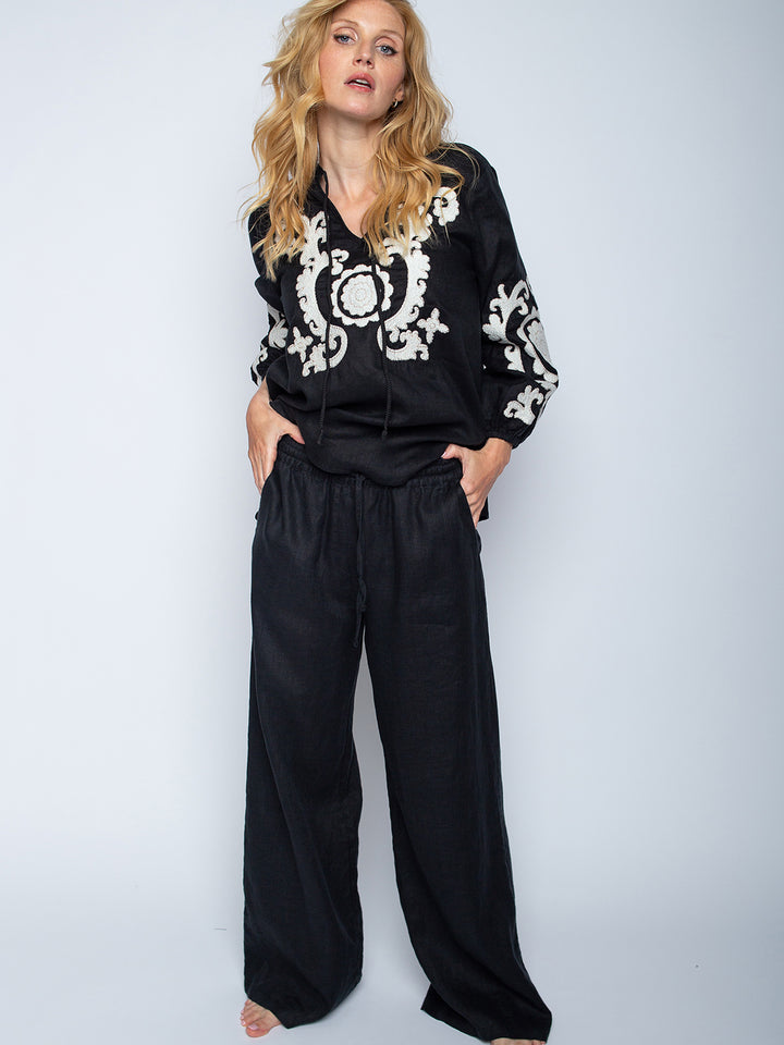 Schlupfhose Leinen Black