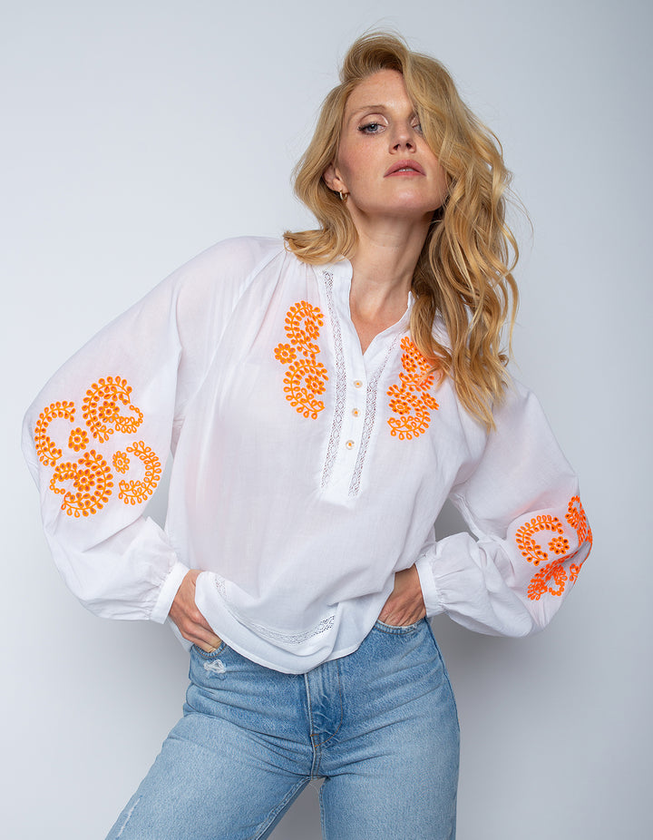 Hippy Bluse White Orange
