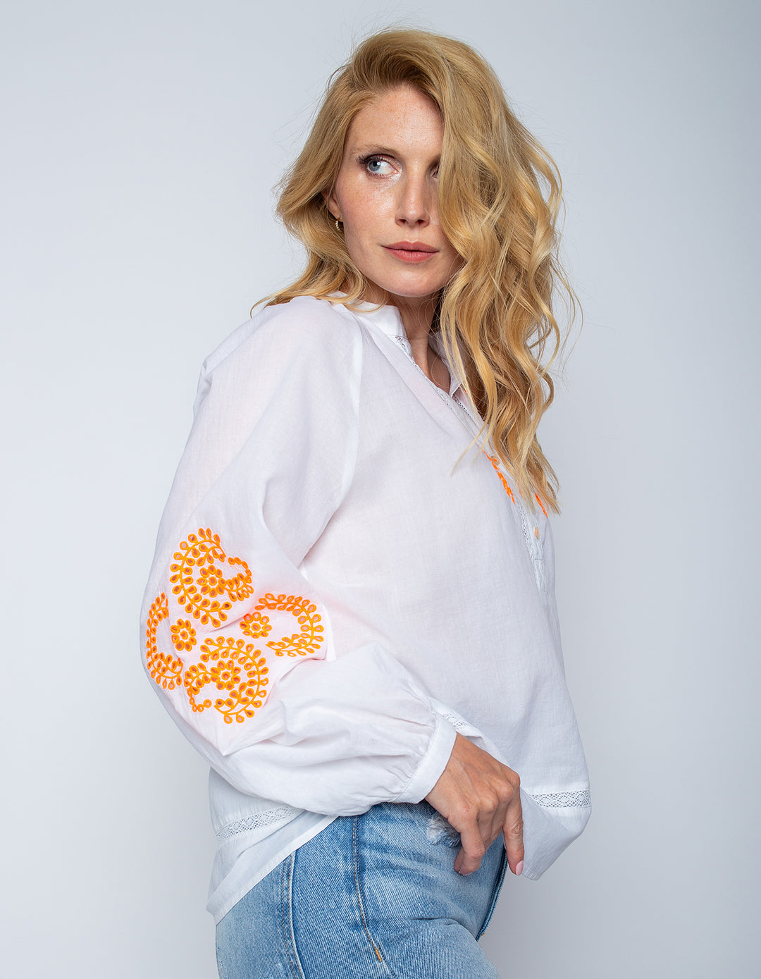 Hippy Bluse White Orange