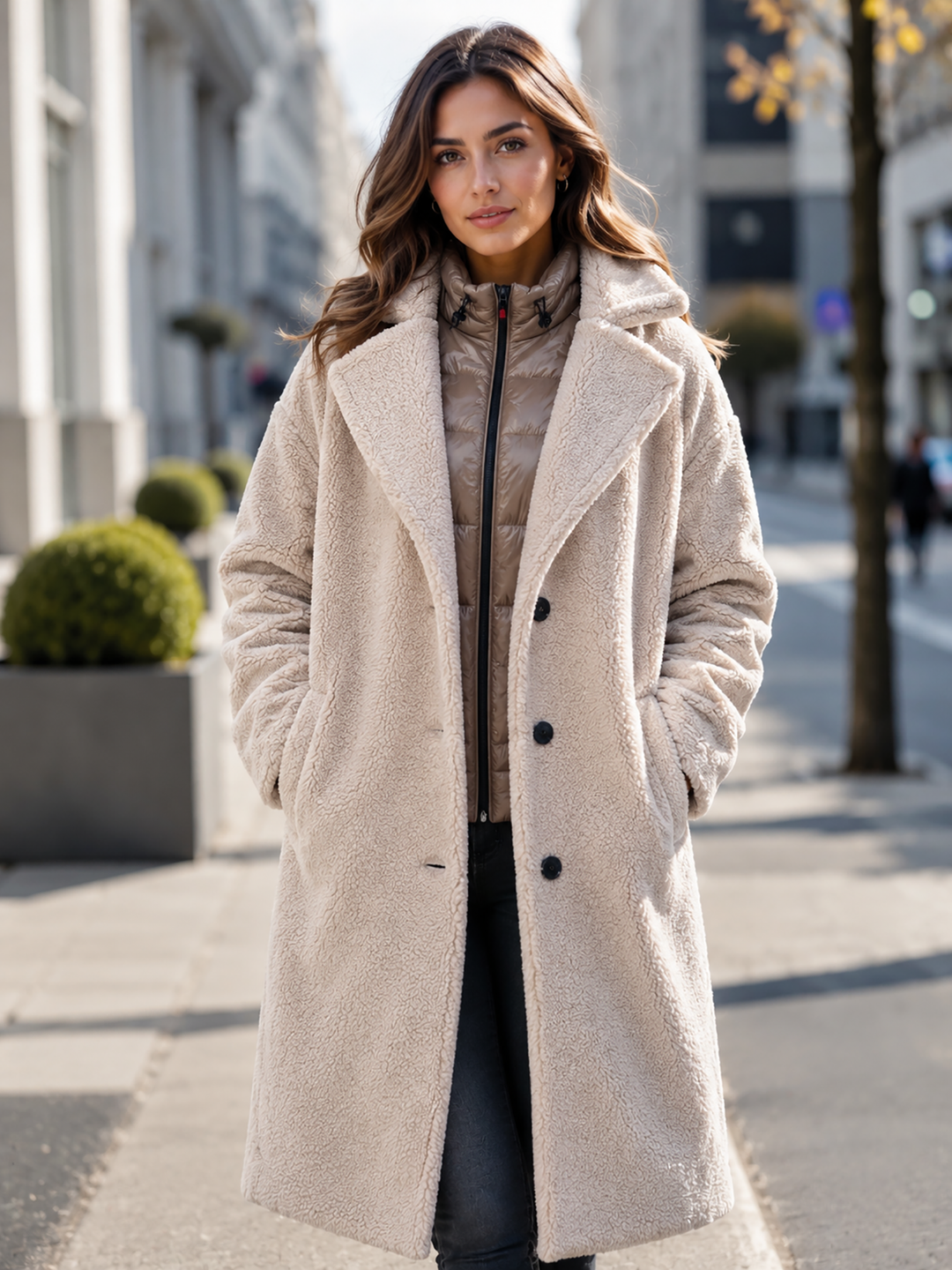 Fake Fur Mantel Desert Beige