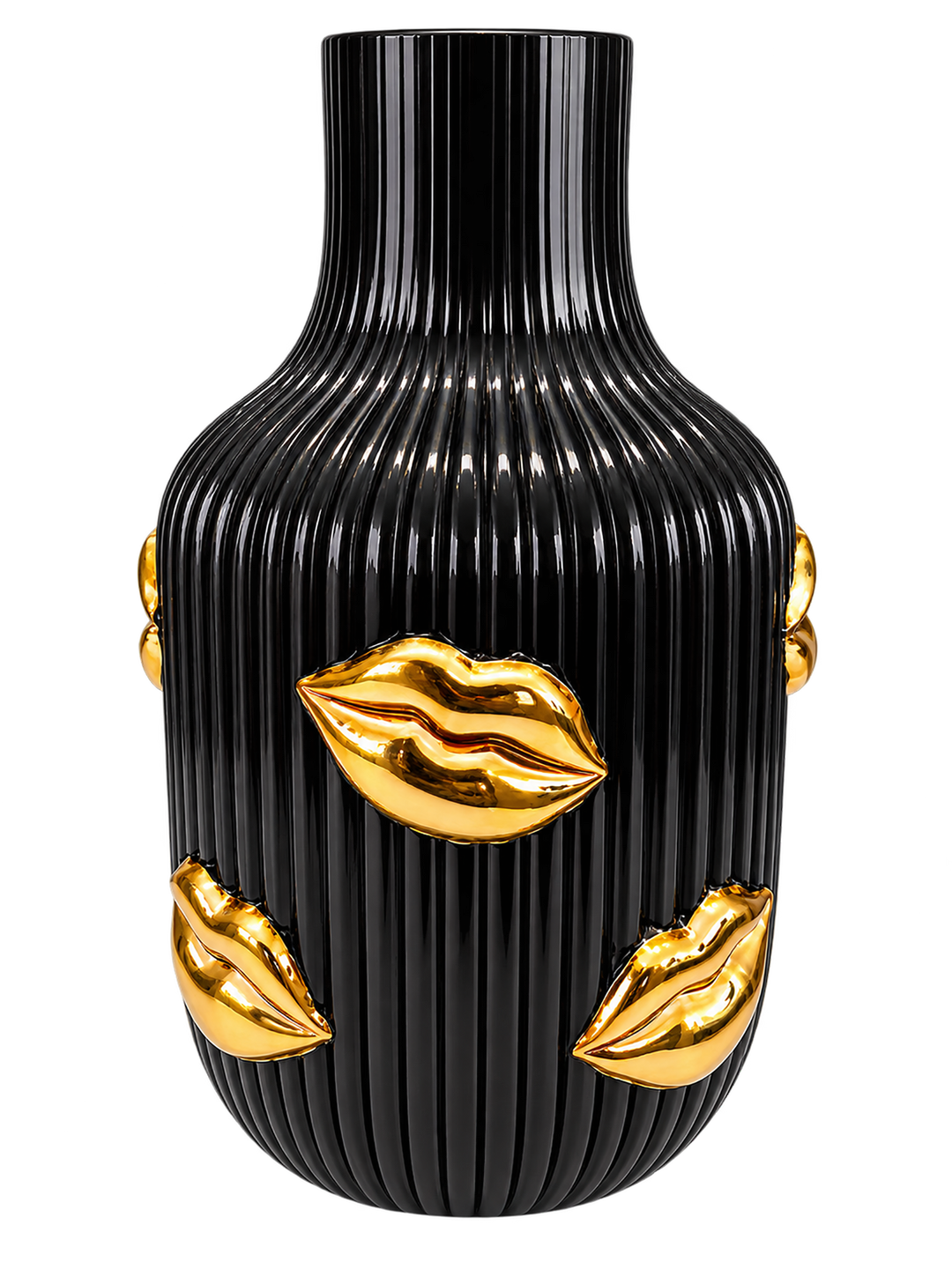 L´amour Vase Lippen Gold Schwarz M