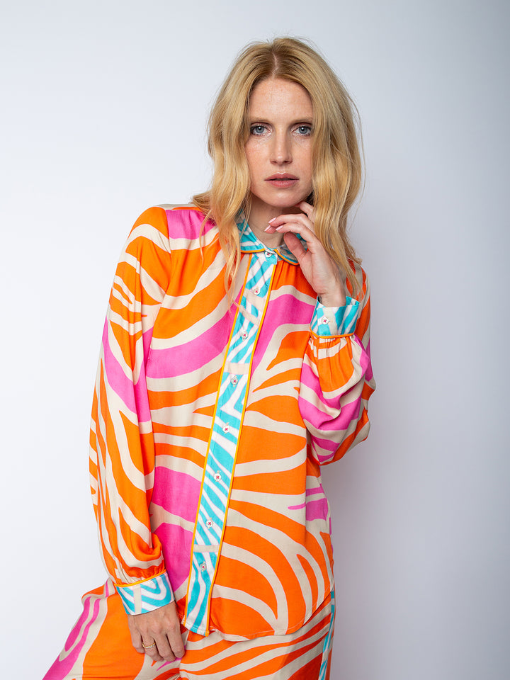 Hemdbluse Orange Pink Border