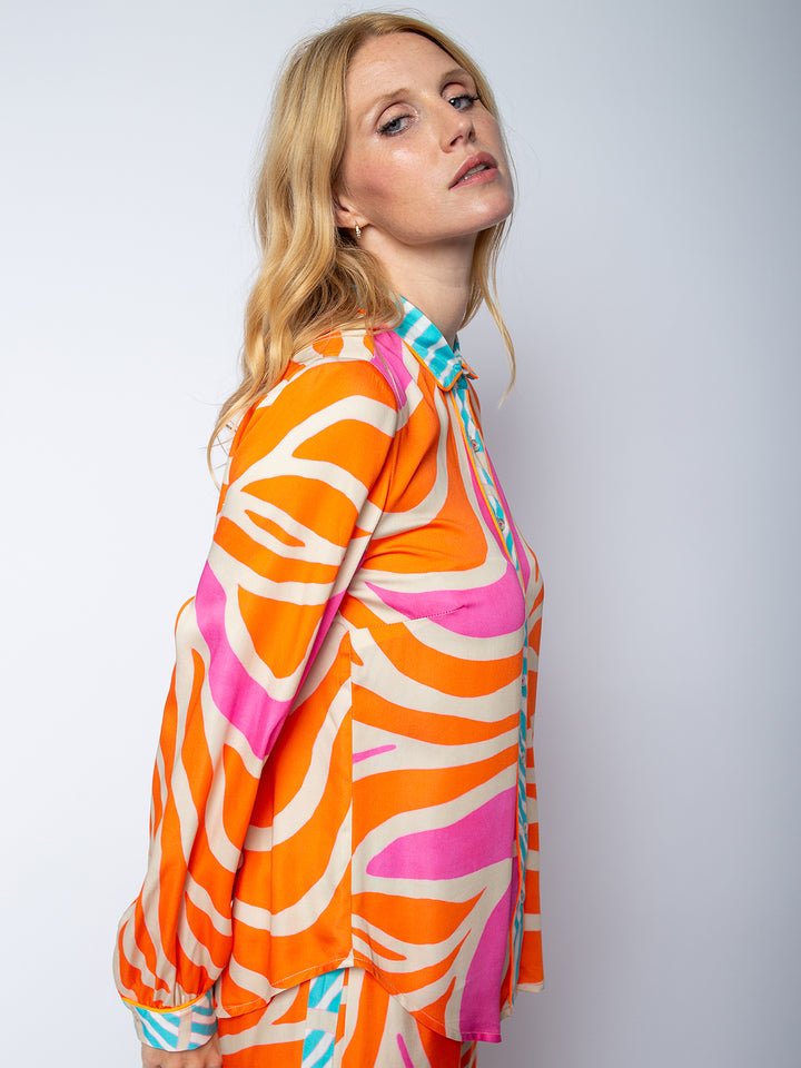Hemdbluse Orange Pink Border