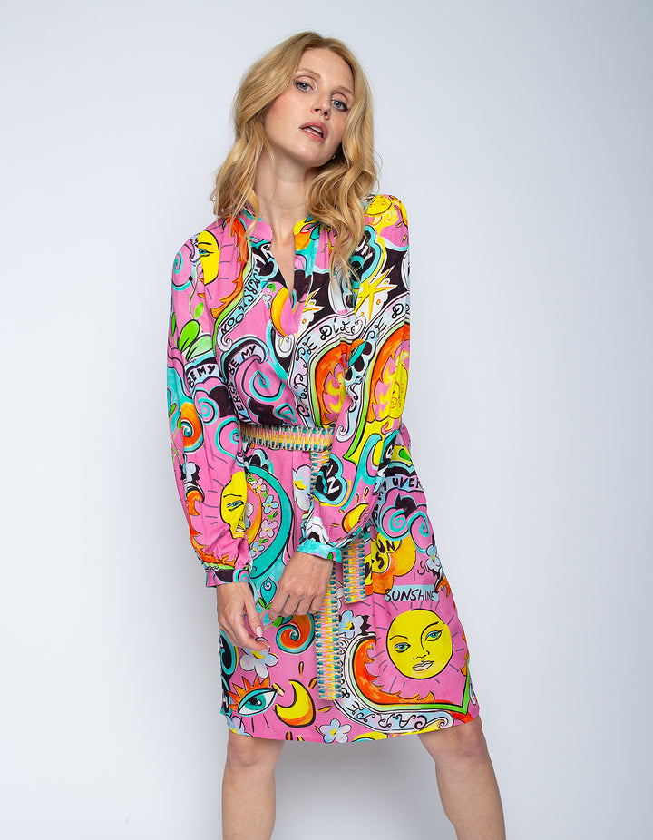 Lässiges Shirtkleid Pink Comic