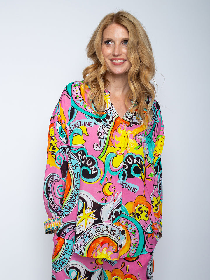 Oversize Shirtbluse Pink Comic