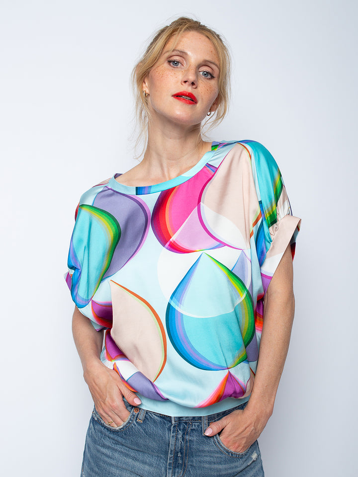 Oversized Blusen Shirt Aqua Multi Drop