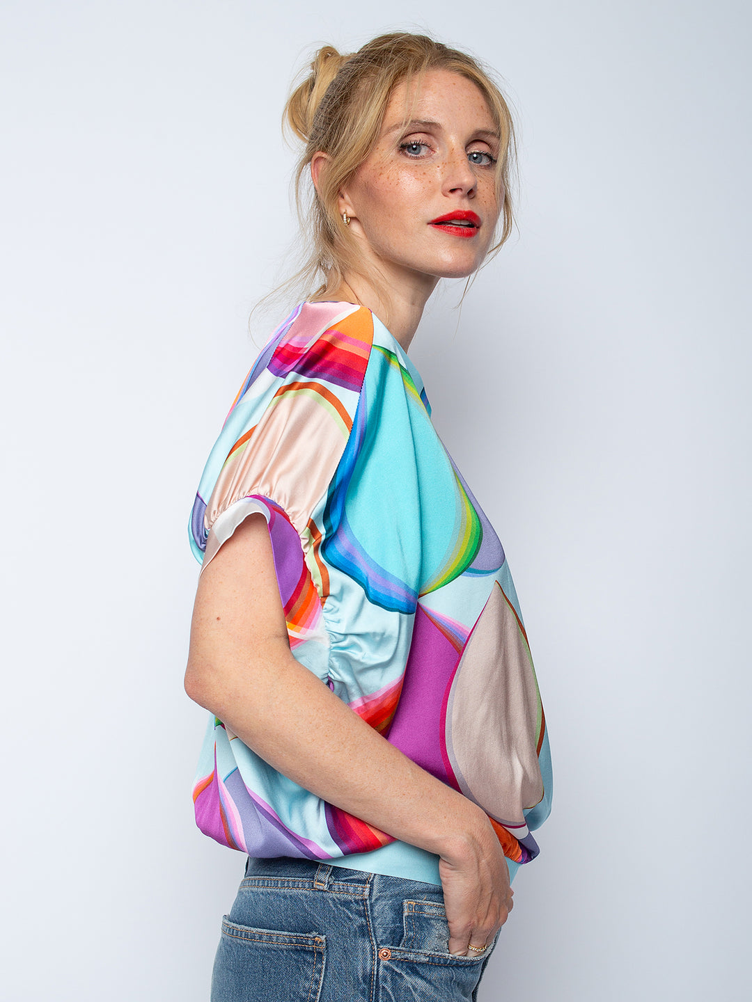 Oversized Blusen Shirt Aqua Multi Drop