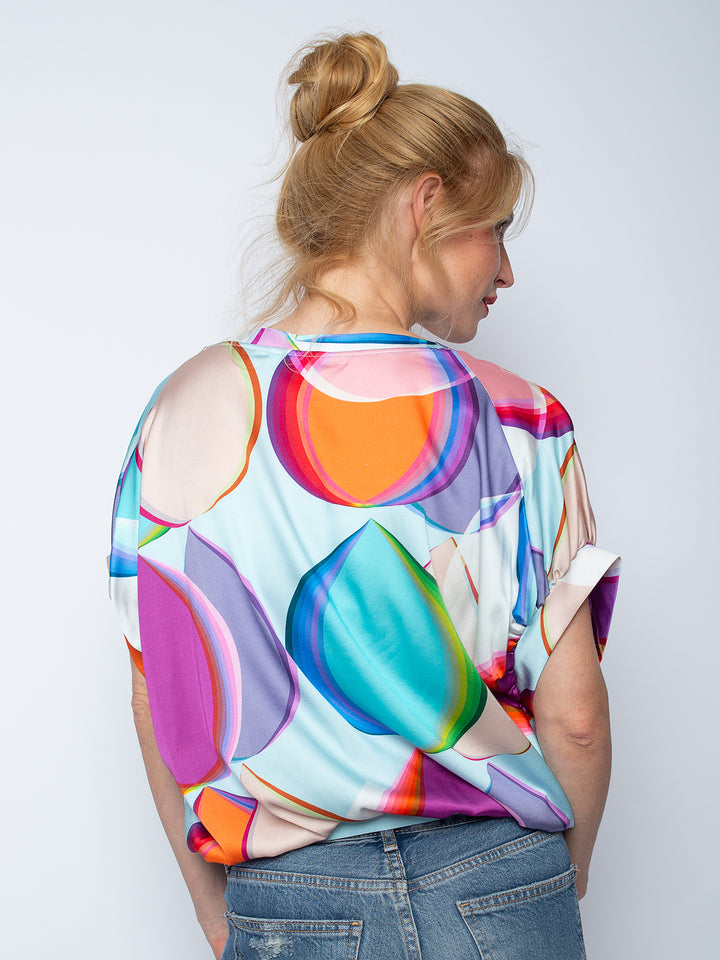 Oversized Blusen Shirt Aqua Multi Drop