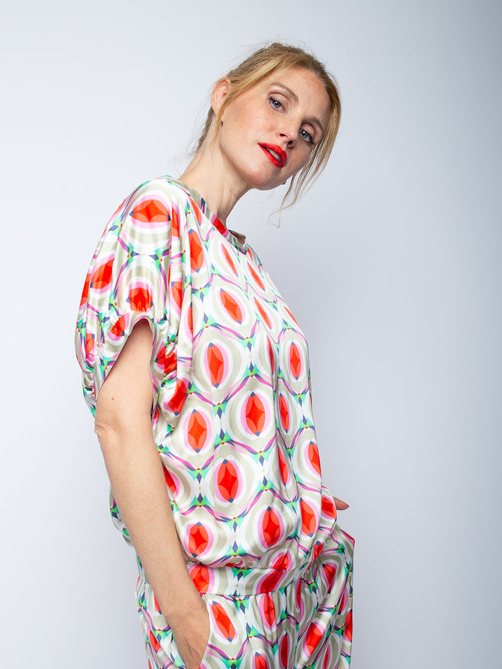 Oversized Blusen Shirt Taupe Multi Geometric