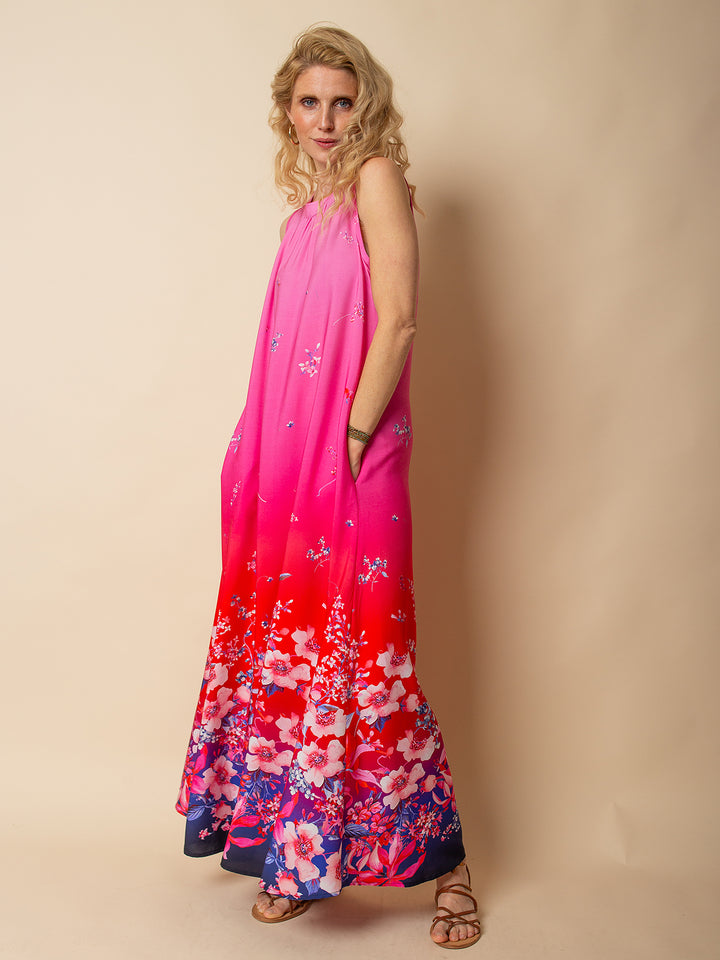 Maxikleid Blue Red Flowers