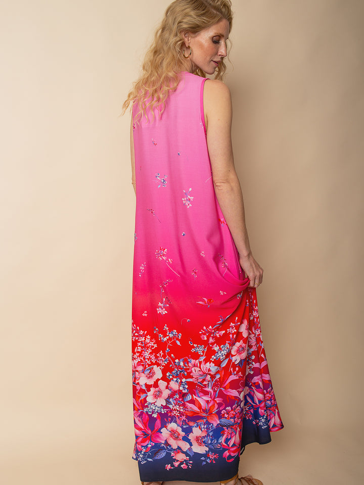 Maxikleid Blue Red Flowers
