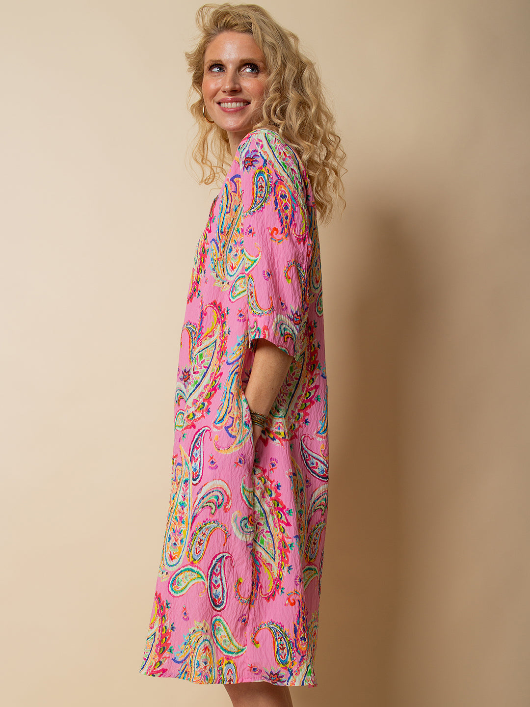 Lässiges Blusenkleid Pink Paisley