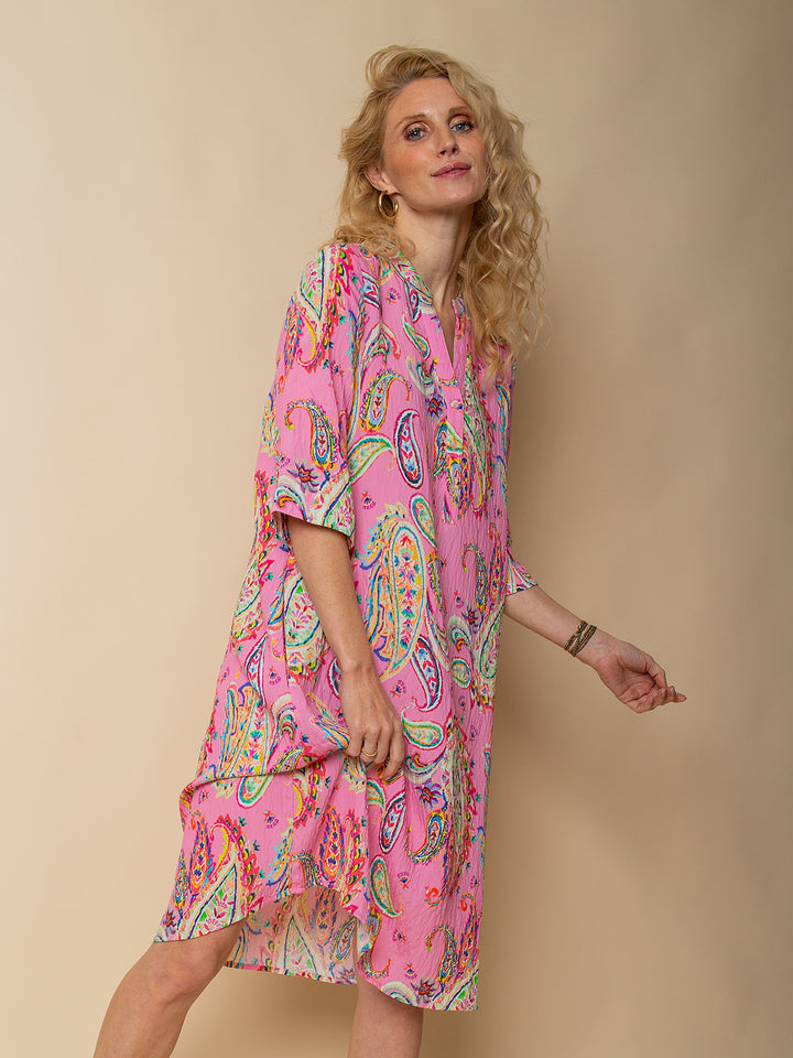 Lässiges Blusenkleid Pink Paisley
