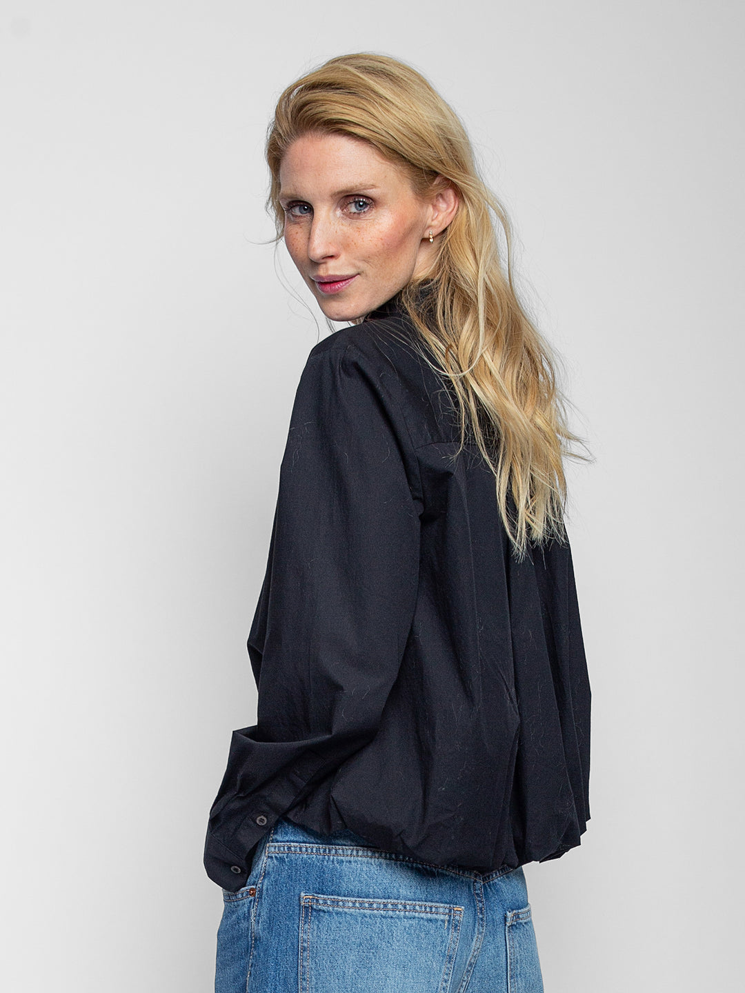 Hemdbluse Cropped Schwarz