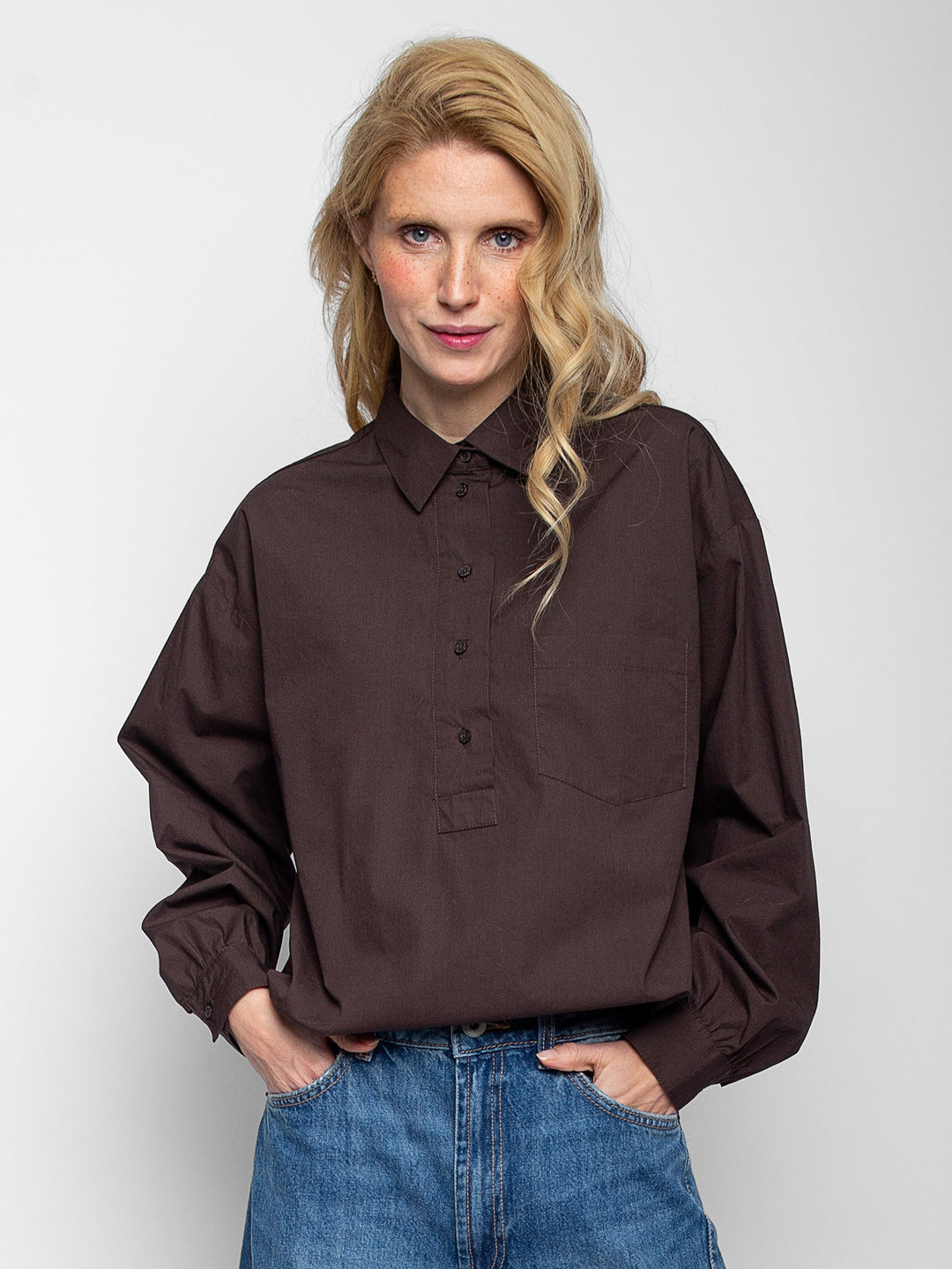 Hemdbluse mit Taschen Chocolate