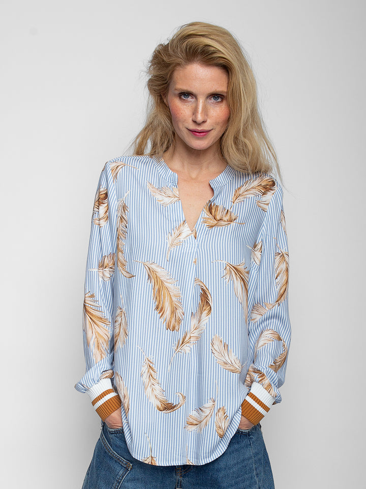 Blusenshirt Feathers on Stripe