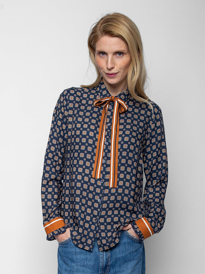 Schluppenbluse Navy Brown