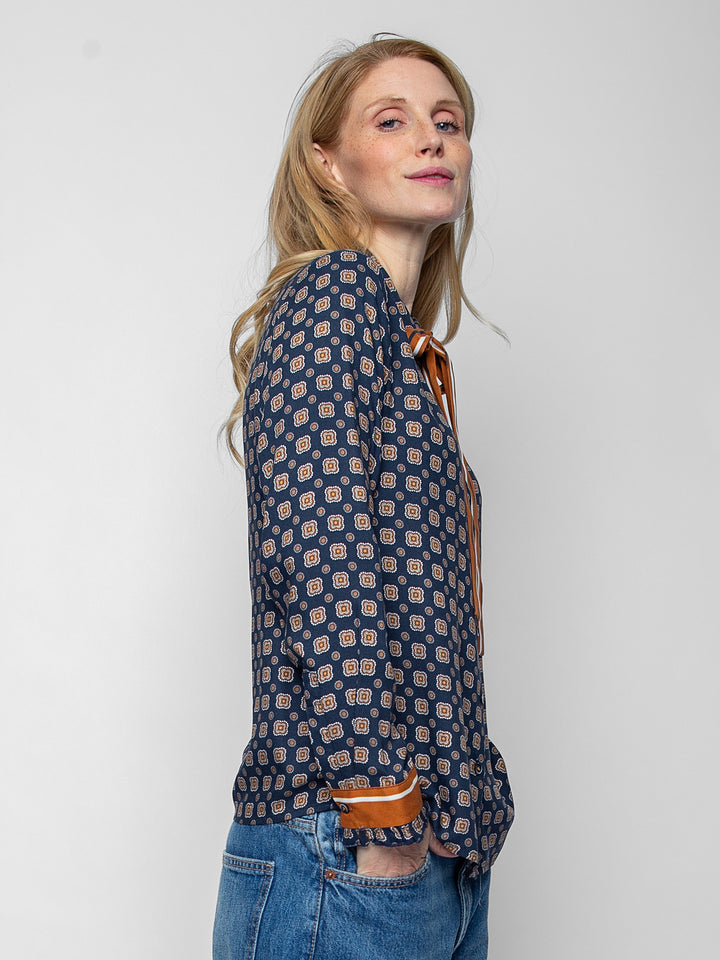 Schluppenbluse Navy Brown