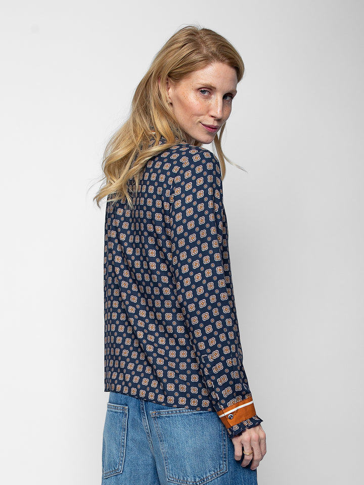 Schluppenbluse Navy Brown